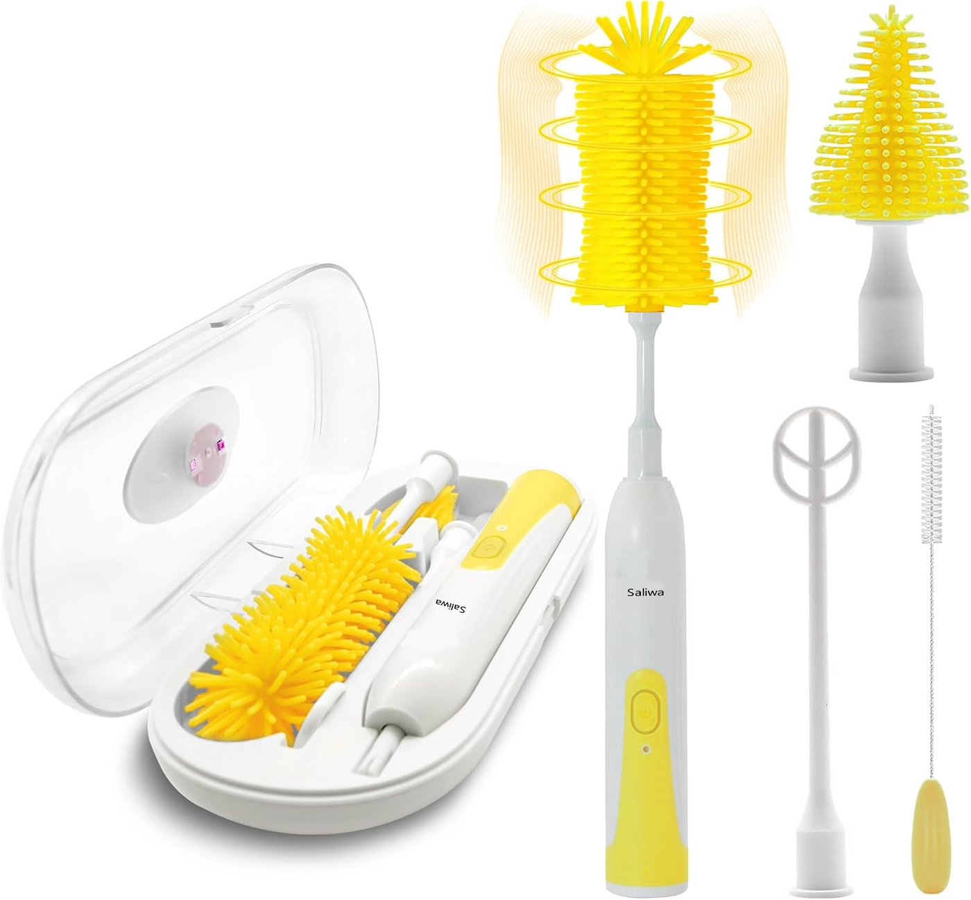 Saliwa Electric Bottle Brush Cleaner New Upgrade, Portable Electric Baby Bottle Brush Cleaner for Travel, Travel Bottle Cleaner Kit with Nipple & Straw Brush, Perfect Mom Essentials After Birth Gift